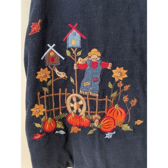 Vintage Grandma Teacher 90s Embroidered Fall Corduroy Vest Plaid Back Medium - Picture 2 of 8
